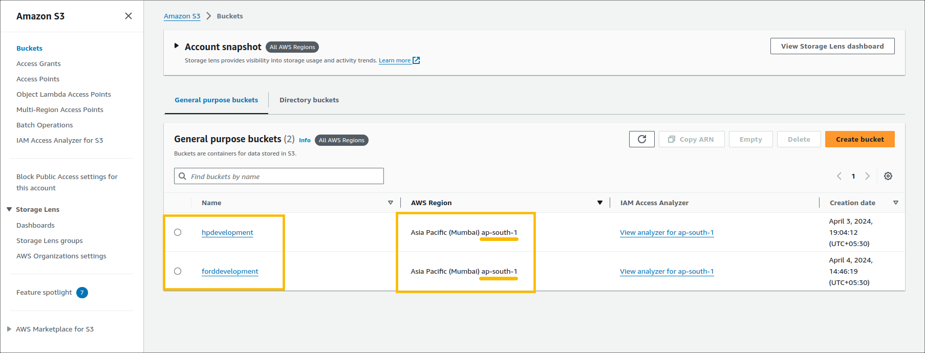 AWS Region and Bucket