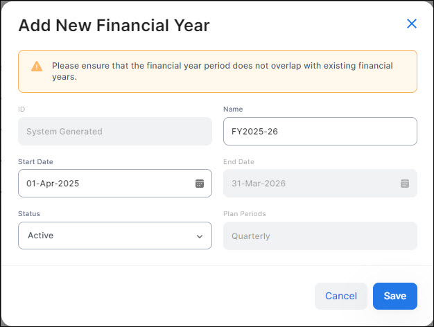 Add Financial year