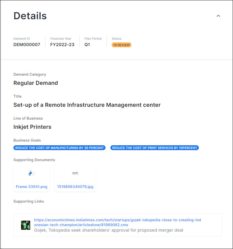 Demand Details View