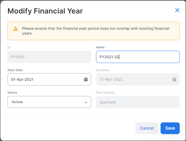 Modify Financial year