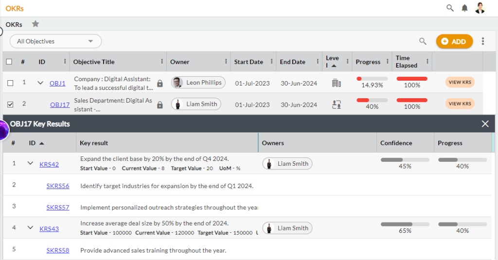 Nimble OKR - progress tracking