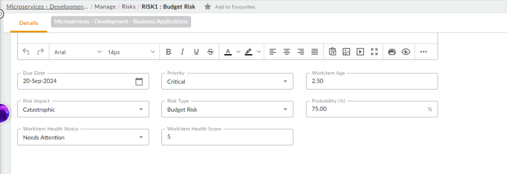 Nimble's work item Health score and status