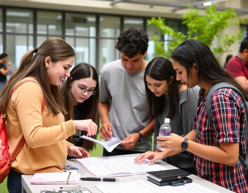 students working on research